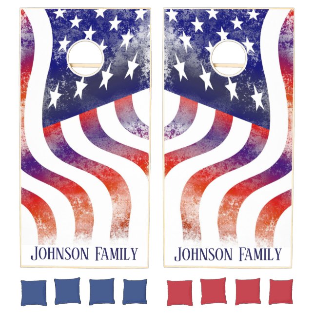 Family Rustic American Flag Patriotic Cornhole Set (Set)