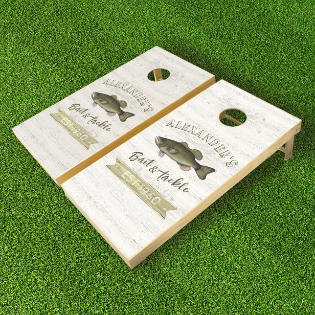 Family Rustic Personalized Lake House Fish Cornhole Set (Creator Uploaded)