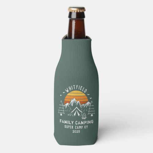 Family RV Camping Woodland Retro Vacation Custom Bottle Cooler