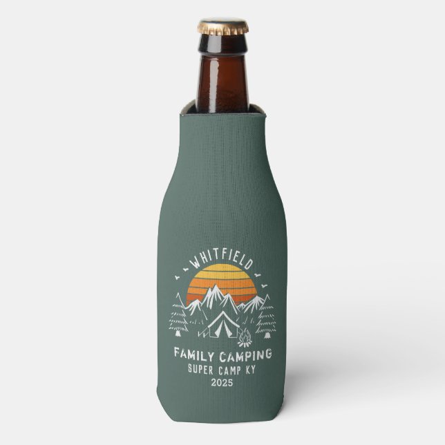 Family RV Camping Woodland Retro Vacation Custom Bottle Cooler (Bottle Front)