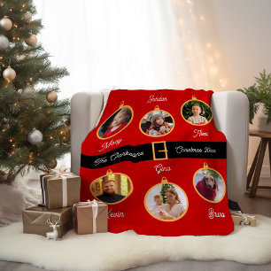Family Santa Belt Custom Photos Holiday Fleece Blanket