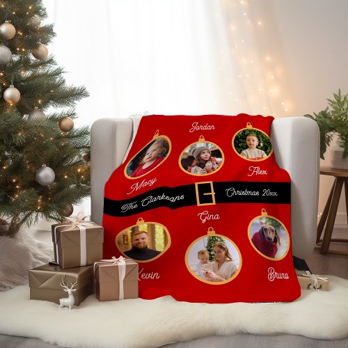 Family Santa Belt Custom Photos Holiday Fleece Blanket