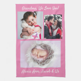 Family says, "I Love You" Grandma Personalize Pink Kitchen Towel