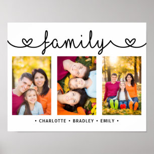 Family Script 3 Photo Template Custom Names Poster