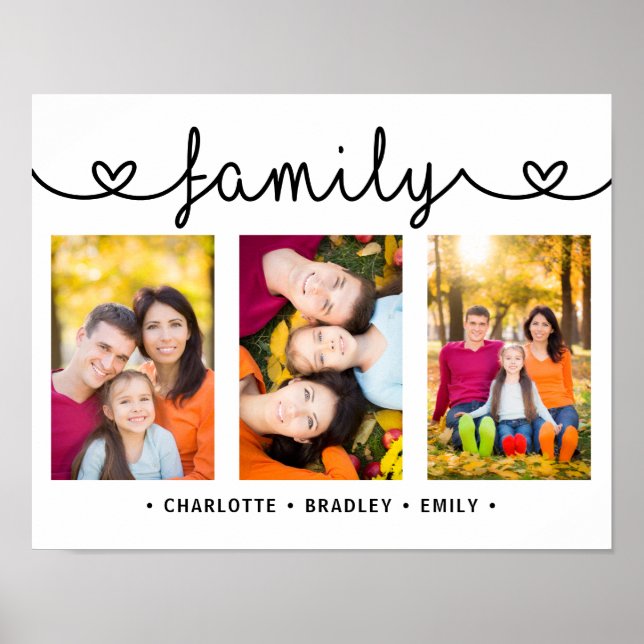 Family Script 3 Photo Template Custom Names Poster (Front)