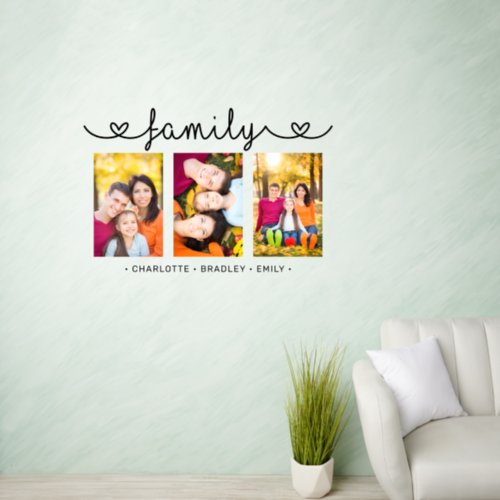 Family Script 3 Photo Template Custom Names Wall Decal