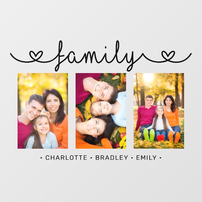 Family Script 3 Photo Template Custom Names Wall Decal (Front)