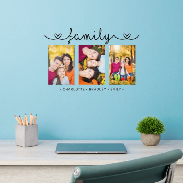 Family Script 3 Photo Template Custom Names Wall Decal (Home Office 2)