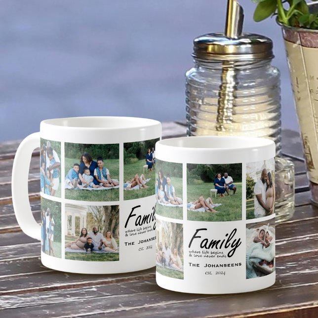 Family Script Black Quote Photo Collage keepsake Coffee Mug (Creator Uploaded)