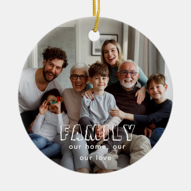 Family Script Collage Chic  Ceramic Ornament (Front)