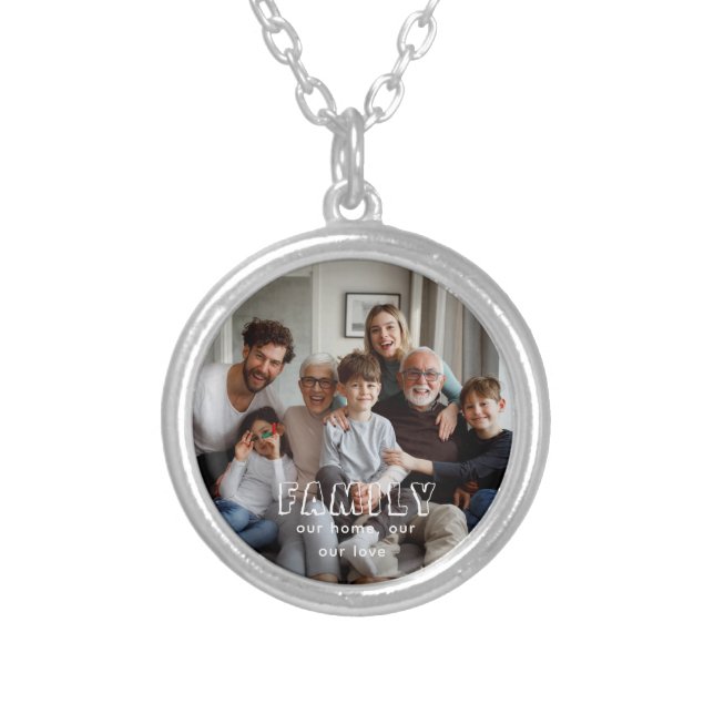 Family Script Collage Chic  Silver Plated Necklace (Front)