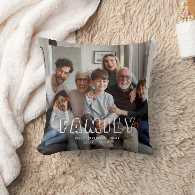 Family Script Collage Chic  Throw Pillow (Blanket)