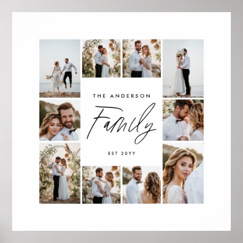 Family script elegant modern minimal photo collage poster