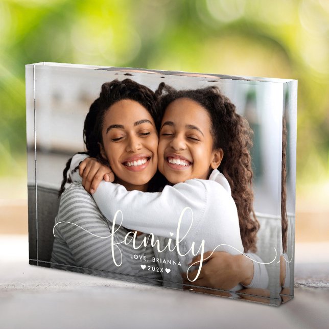 Family Script Heart Mother Daughter Modern Custom  Photo Block (Creator Uploaded)