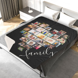 Family Script Heart Shaped Photo Collage Sherpa Blanket