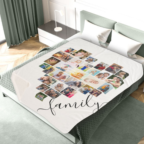 Family Script Heart Shaped Photo Collage White