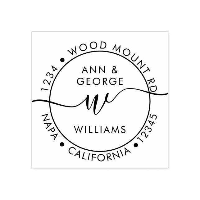 Family Script Monogram Personalized Return Address Rubber Stamp (Imprint)