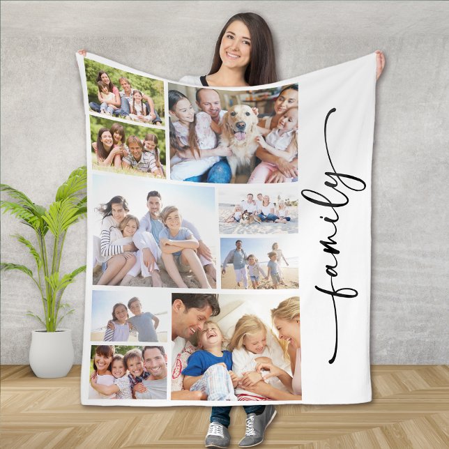 Family Script Multi Photo Collage Fleece Blanket (Creator Uploaded)
