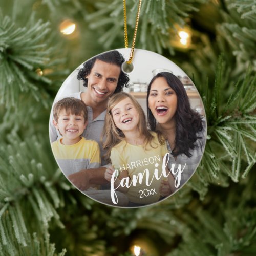 FAMILY Script Name 2 Photos Keepsake Ceramic Ornament