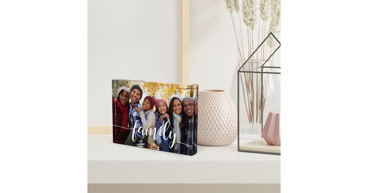 Family Script Overlay Photo Block | Zazzle
