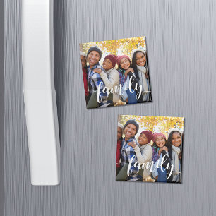 Family Script Overlay Photo Magnet
