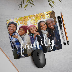 Family Script Overlay Photo Mouse Pad
