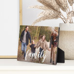 Family Script Overlay Photo Plaque<br><div class="desc">Sweetly chic photo plaque features your favorite horizontal or landscape oriented photo with "family" as a white text overlay in hand lettered calligraphy script.</div>