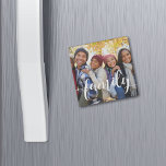 Family Script Overlay Photo Stone Magnet<br><div class="desc">Share a favorite everyday,  vacation or holiday family photo on this chic marble magnet featuring "family" in modern white handwritten script along the bottom. Makes a unique stocking stuffer for grandparents and relatives!</div>