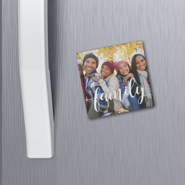 Family Script Overlay Photo Stone Magnet