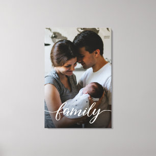 "Family" Script Personalized Family Photo Canvas Print