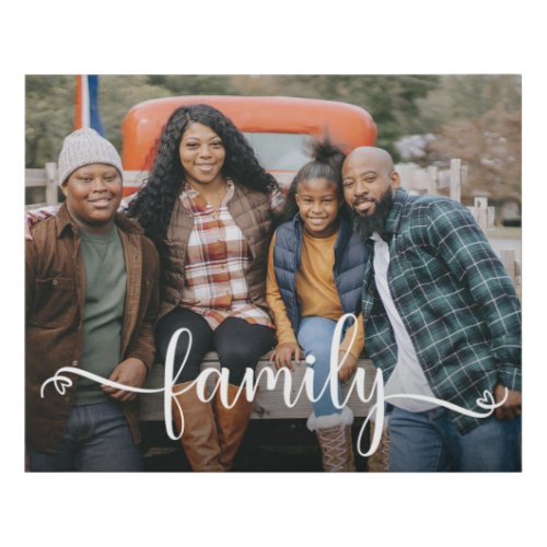 Family Script Photo  Faux Canvas Print