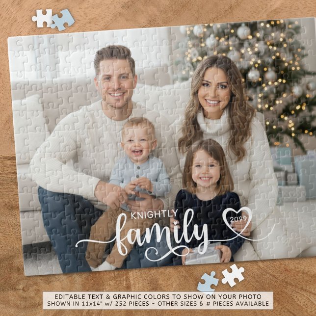 Family Script Photo Heart Name Custom Color Jigsaw Puzzle (Creator Uploaded)