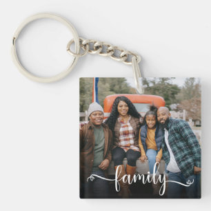 Family Script Photo Keychain