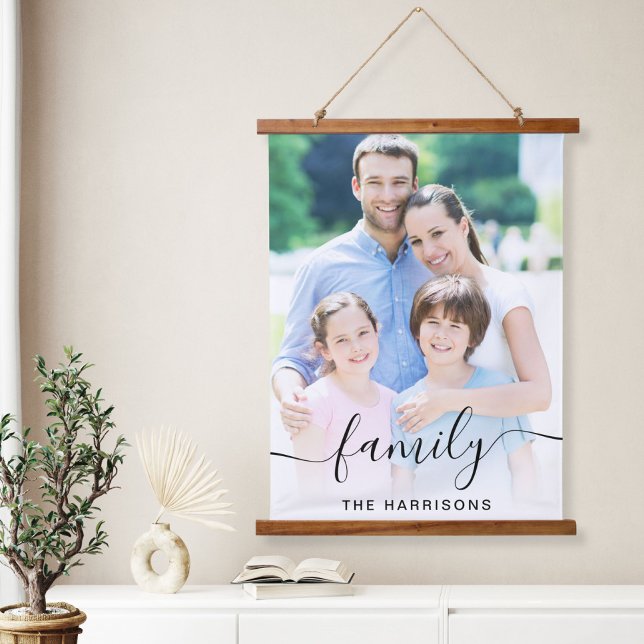 Family Script Photo Overlay Hanging Tapestry (Creator Uploaded)