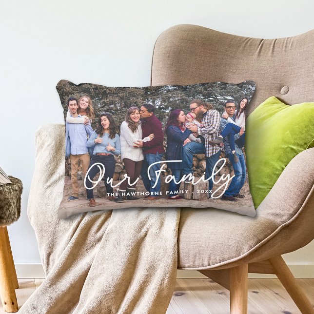 Family Script Text Overlay Cute Photo Accent Pillow (Creator Uploaded)
