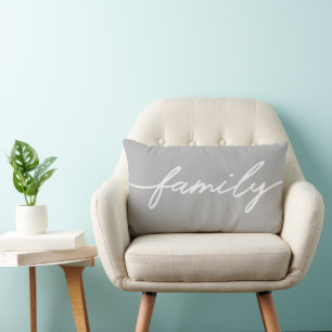 Family Script Typography Farmhouse Gray Pillow