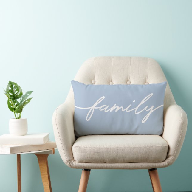 Family Script Typography Light Blue Pillow (Chair)