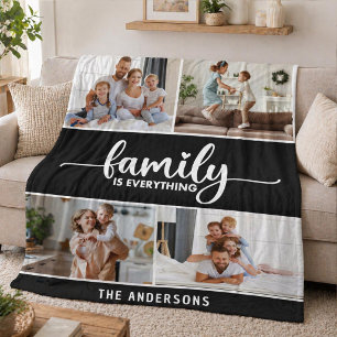 Family Script Typography Photo Collage Fleece Blanket