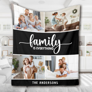 Family Script Typography Photo Collage Fleece Blanket