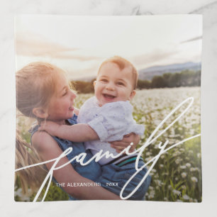 Family Script with Photo Name and Year Trinket Tray