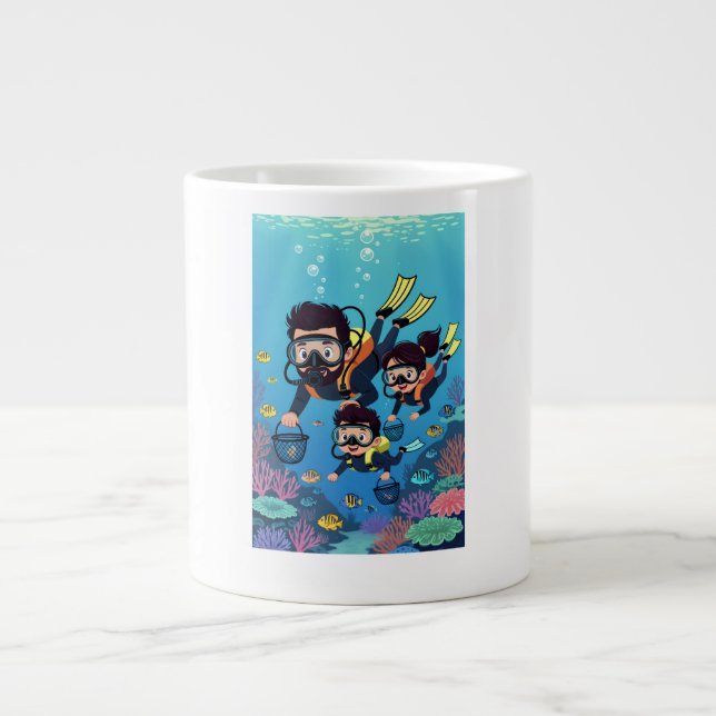 Family Scuba Diving Fun Giant Coffee Mug (Front)