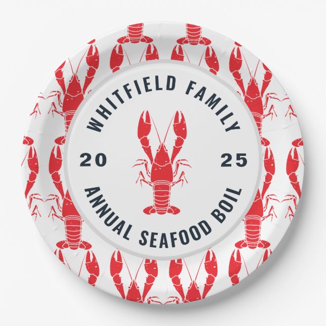 Family Seafood Boil Personalized Lobster Paper Plates (Front)
