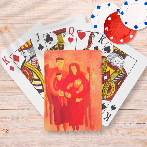 Family Seated Contemporary Art Portrait Painting Playing Cards