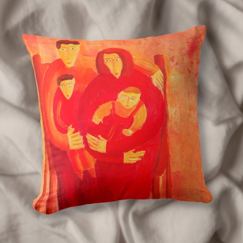 Family Seated Contemporary Art Portrait Painting Throw Pillow