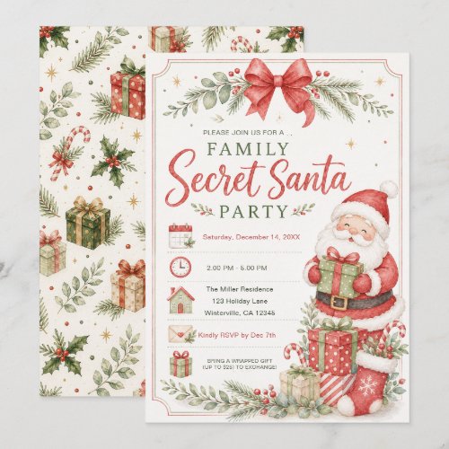 Family Secret Santa Party Invitation