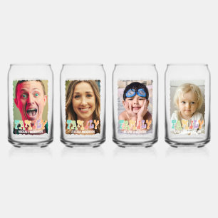 Family Set Personalized Photo Name Can Glass