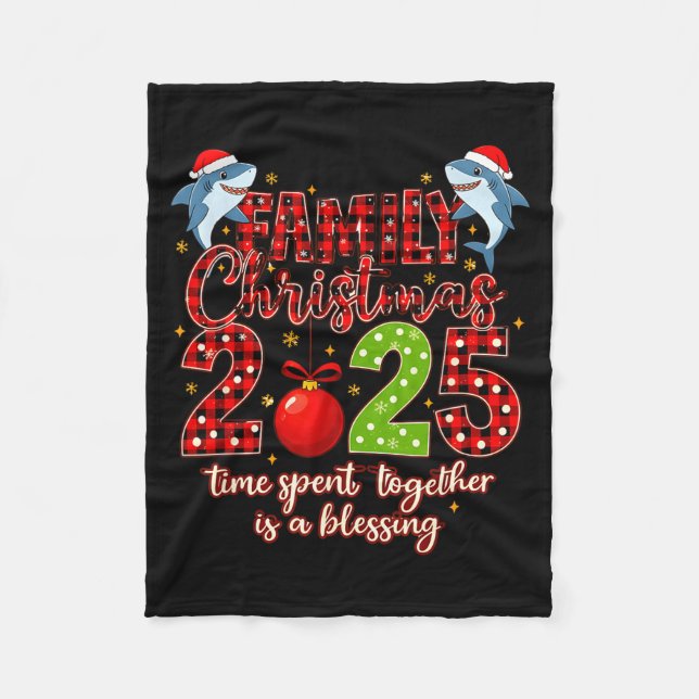 Family Shark Christmas 2025 Santa Merry Time Spent Fleece Blanket (Front)