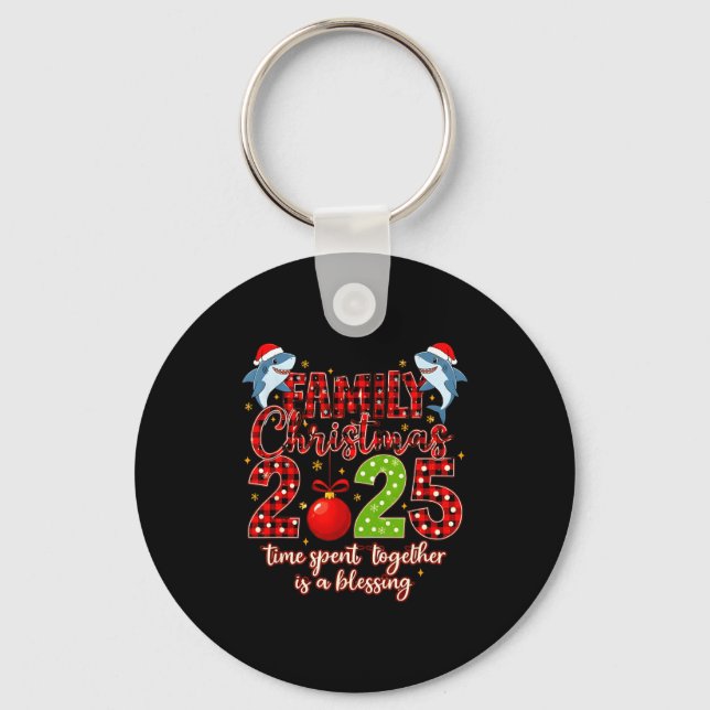 Family Shark Christmas 2025 Santa Merry Time Spent Keychain (Front)