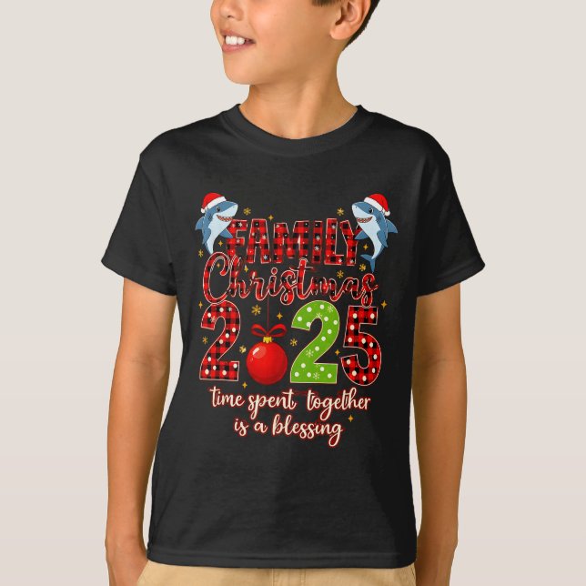 Family Shark Christmas 2025 Santa Merry Time Spent T-Shirt (Front)