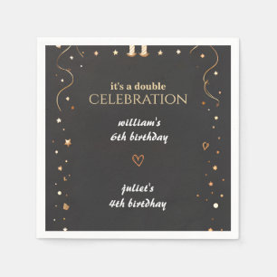 family Sibling Black simple modern Joint Birthday Napkins